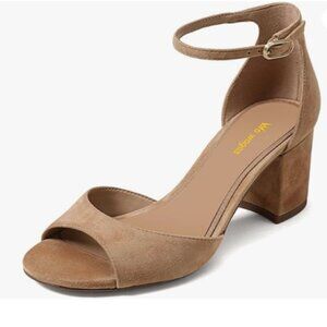 Wo Wagas Taupe Round Open Toe Block Heel Sandals Buckle Strap Daily Shoes